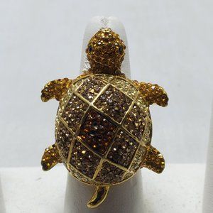 Gold crystal rhinestone pave turtle ring
